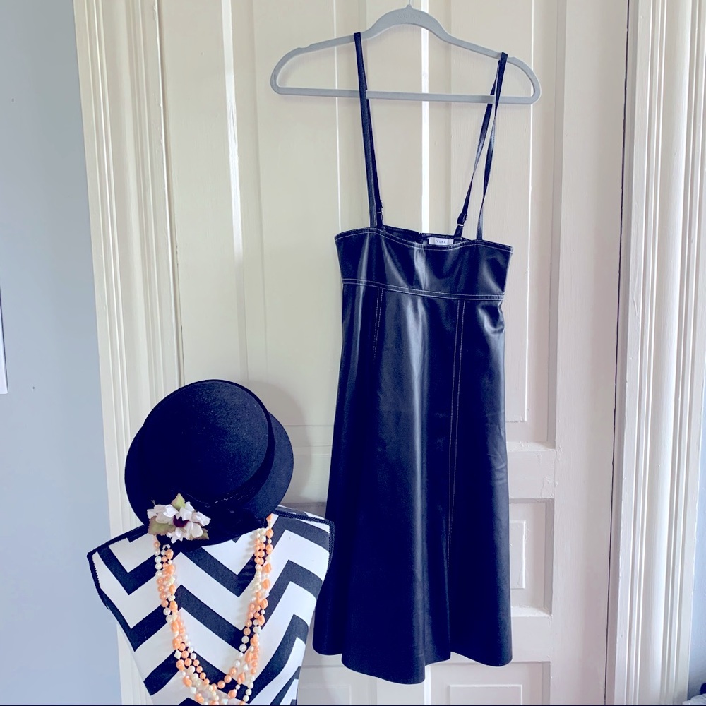 Vegan leather pinafore skirt made in France NWOT